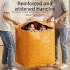 Two adults are holding an orange reinforced storage sack with widened handles, demonstrating its durable and wear-resistant f