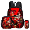 A black football sport backpack featuring a large red number 7 graphic and soccer player imagery.