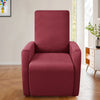 A deep maroon milk silk stretch sofa cover set for accent chairs displayed in a bright room.
