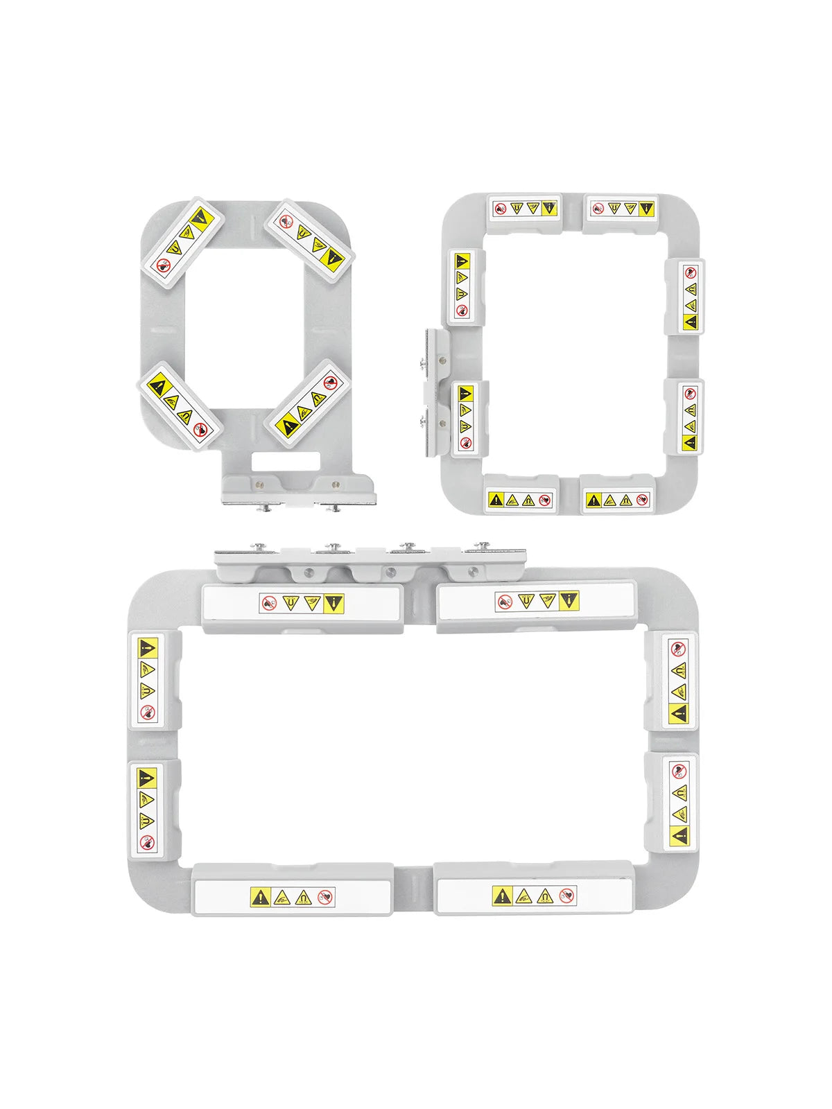 A set of magnetic embroidery hoops for Brother and Baby Lock machines in light gray.