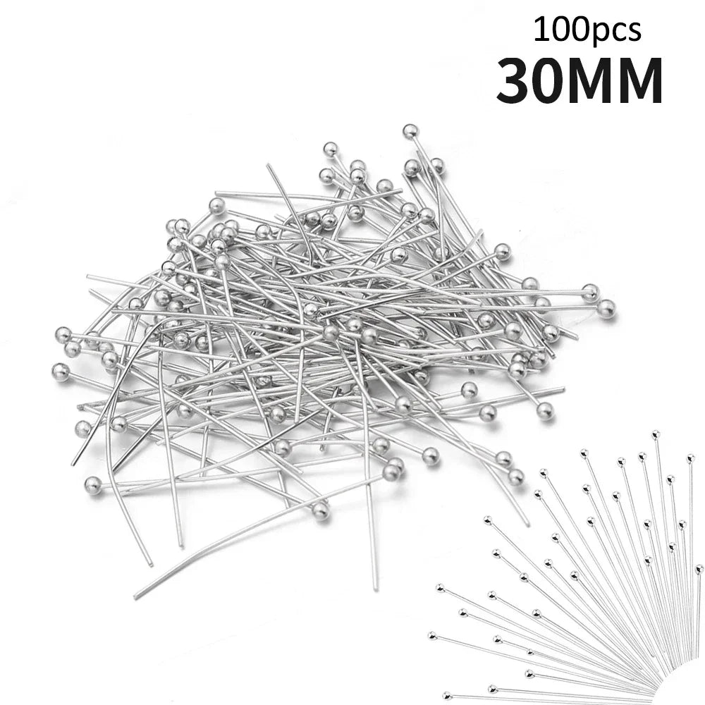 100 pieces of 30mm stainless steel ball head pins for jewelry making