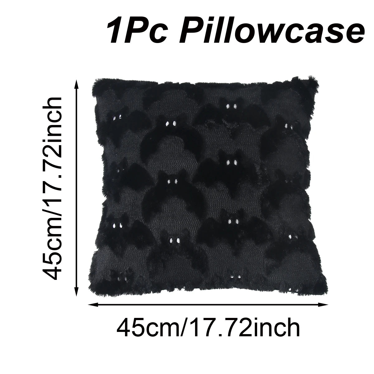 A black 1pc pillowcase featuring a subtle bat pattern for Halloween decor.