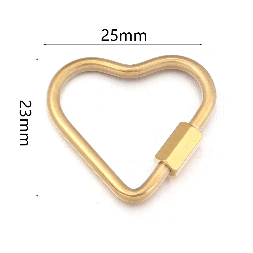 Gold stainless steel heart-shaped screw lock carabiner clasps for jewelry making