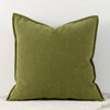 Solid olive green chenille throw pillow cover with a subtle vertical stripe texture.