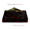 A set of two pillowcases and one duvet cover featuring a black background with red leaf patterns.