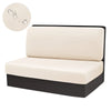 A beige stretch RV dinette seat cover cushion and base with a circular foam piece.
