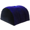 A dark blue and black inflatable body support pillow for travel, bed, or yoga.