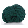 A ball of dark green chunky chenille yarn is shown from above.