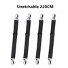 Four black stretchable bed sheet corner straps measuring 220cm