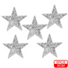 Five silver glitter rhinestone star shaped iron-on patches for clothing