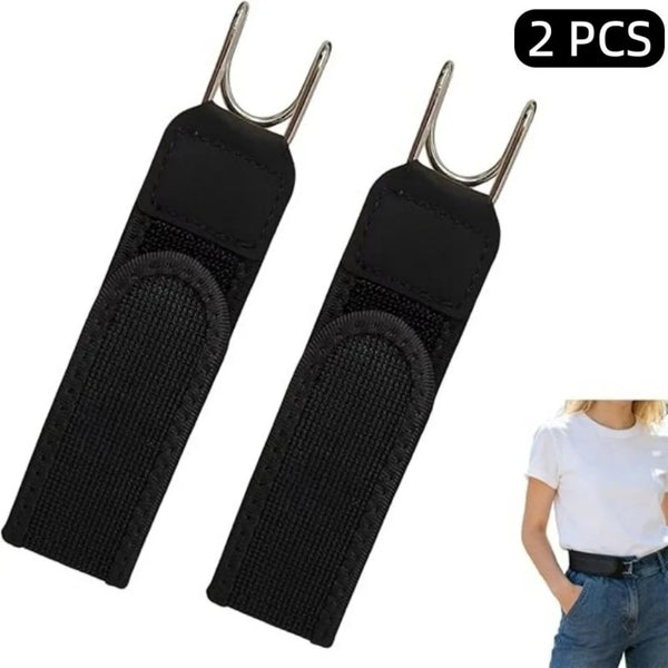 Two black adjustable invisible elastic belts with hooks and Velcro closures