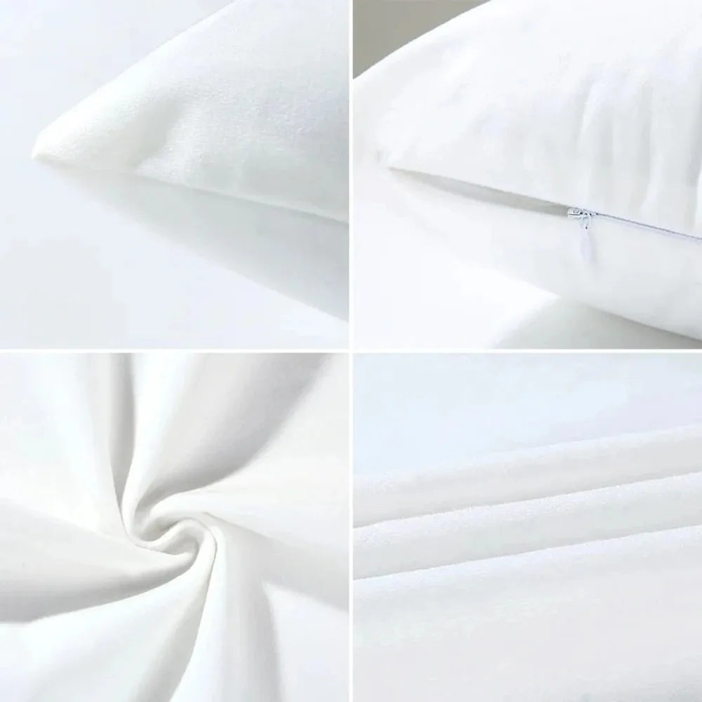 White faux fur cowhide print cushion cover with a hidden zipper detail
