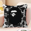A decorative pillow cover featuring a black silhouette of a bearded man in a camouflage pattern on a light background.