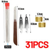 A set of 31 stainless steel sewing needles, including a large eye needle and various sizes.