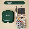 A light luxury green magnetic sewing box containing various specialty needles and thread.