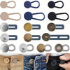 A collection of metal waistbands and extenders in various colors including gold, black, blue, and silver.