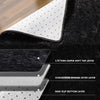 Cross-section view of a rug showing three layers: super soft top layer, cushioning sponge inter layer, and non-slip bottom la