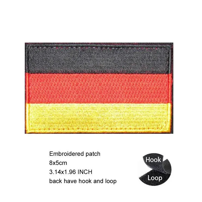 A rectangular embroidered patch featuring the German flag design in black, red, and yellow.