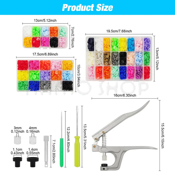 A set of resin buttons and fasteners for DIY sewing and crafting, including various colors and sizes.