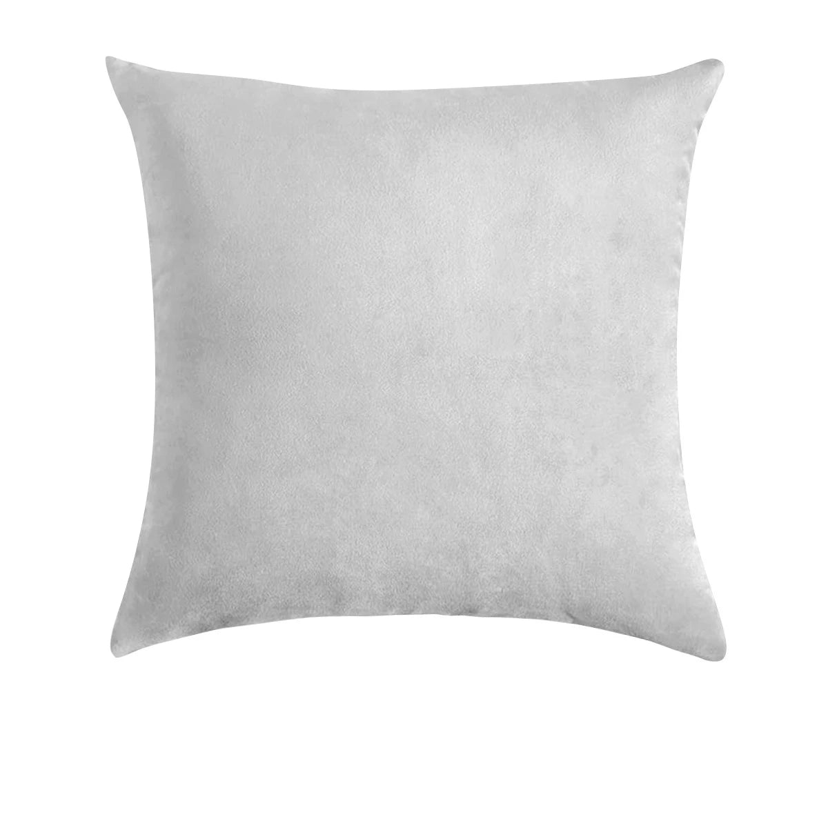 A square, light gray velvet decorative pillow cover.