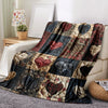 A plaid flannel throw blanket featuring a heart print in shades of red, blue, and brown.