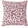A square decorative pillow cover with a pink leopard print pattern.