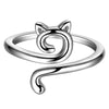 Silver adjustable crochet tension rings with a cat head design