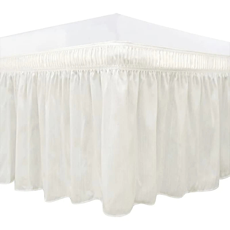 White thick ruffle bed skirt with adjustable elastic belt