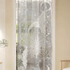 Translucent lace door curtain featuring a celestial design of the sun and moon.