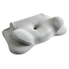 A gray memory foam knee pillow designed for side sleepers and pregnancy support.