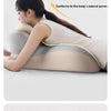 A woman is shown using an ergonomic memory foam wedge pillow that conforms to the body's natural curves for neck, back, and l