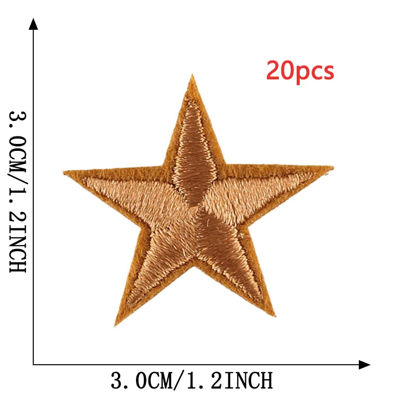 A single brown five-pointed star embroidery patch is shown against a measurement scale.