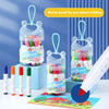 A set of shrink-proof washable art markers for preschool children displayed in clear containers.