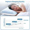A woman sleeping comfortably on a pillow, illustrating improved sleep quality with a graph showing deep and light sleep level