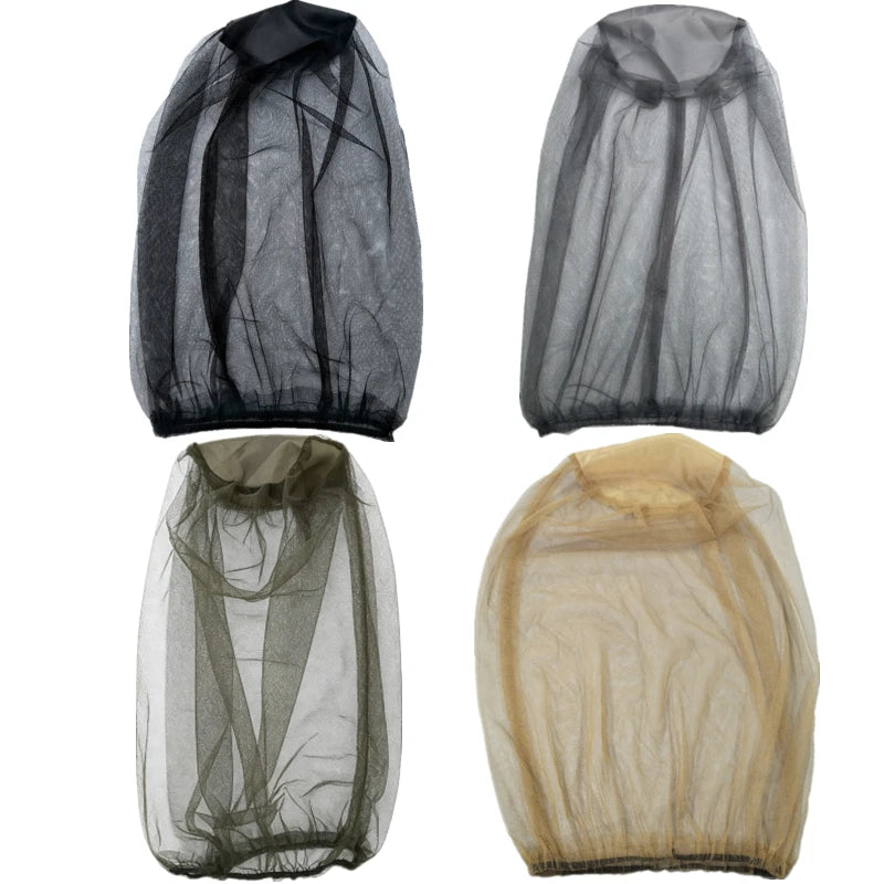 A multi-pack of adjustable mosquito protection fishing hats in black and tan mesh fabric.