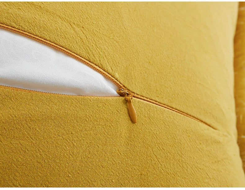 Washed Cotton Solid Cushion Cover with Tassel Fringe