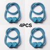 A set of four blue magnetic curtain tiebacks with a textured surface shown in various angles.