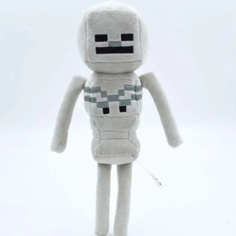 A light gray stuffed dragon plush toy with a pixelated face and body texture.