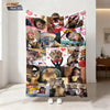 A 2D flat print featuring various funny monkey faces on a fabric background.