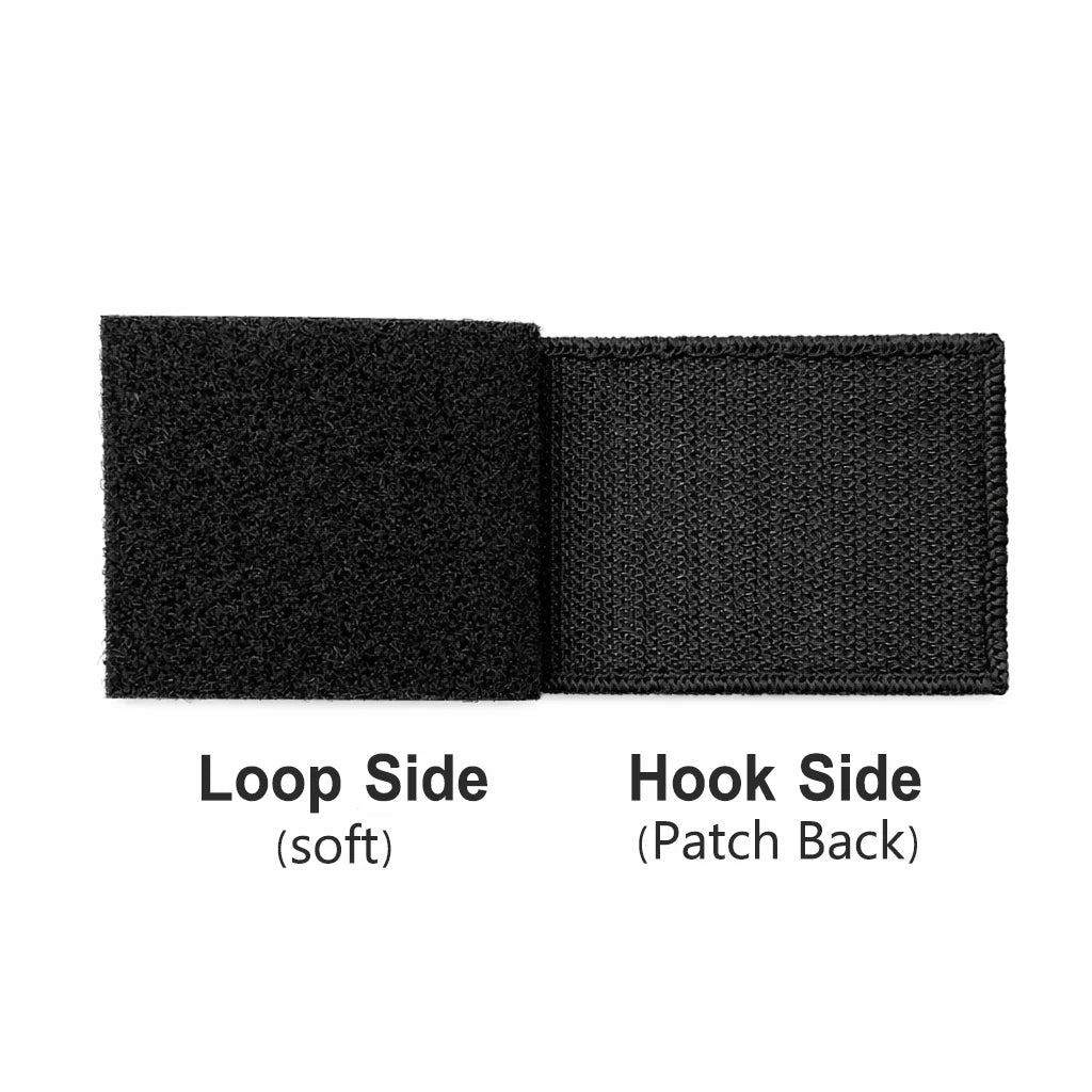 Black embroidered combat patch badge shown from the loop side and hook side.