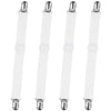 Four clear adjustable bed sheet corner straps with metal tips