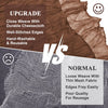 Comparison graphic showing an upgrade to a durable cheesecloth product versus a normal, flimsy mesh fabric.