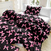 Black duvet cover set with pink plaid bow print and matching pillowcases