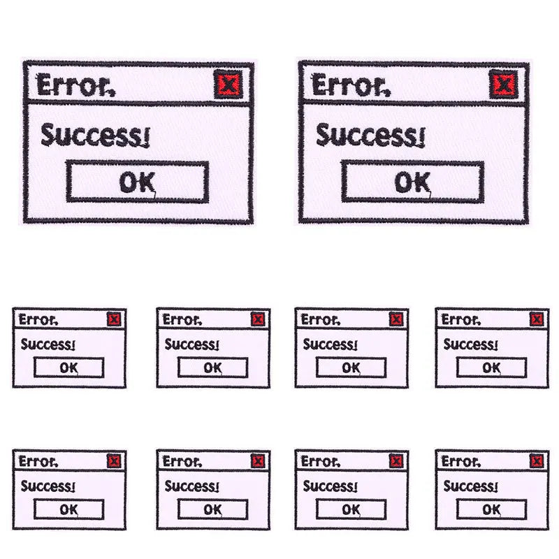 A collection of square patches showing success or error messages with an OK button.