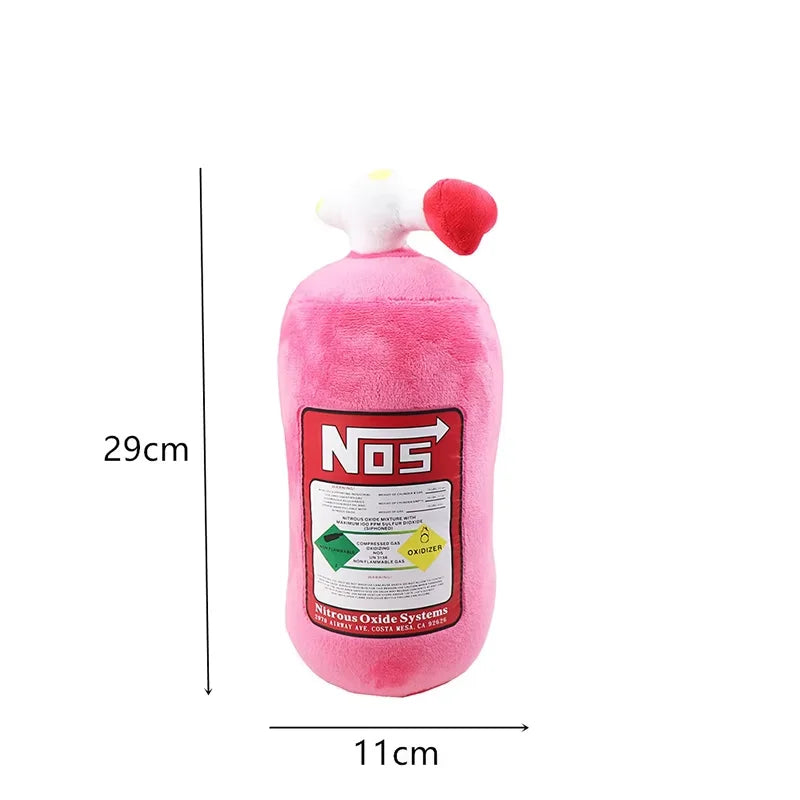 Pink nitrous oxide bottle style car neck pillow and waist cushion set with a white and red topper