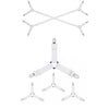 A set of six white adjustable bed sheet straps for keeping fitted sheets tightly in place.