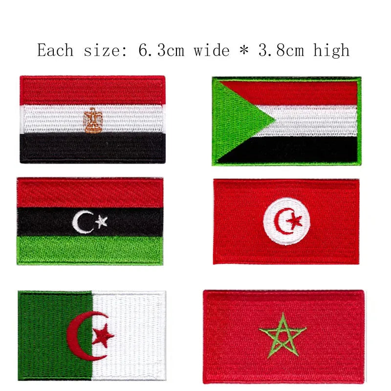 Four embroidery patches of the Dominican Republic flag design in various colors and styles