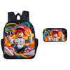 A black backpack with a Roblox character design and a matching dual-sided pen case.