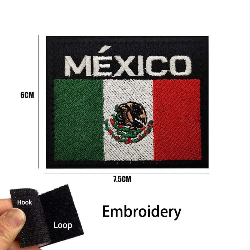 Black embroidered patch featuring the flag of Mexico with an eagle and a serpent design