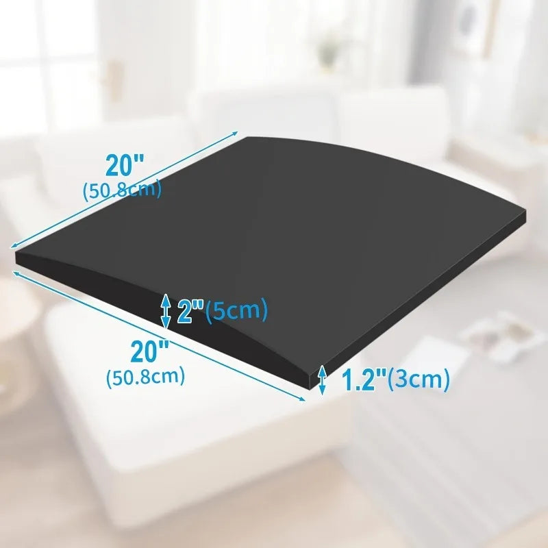 Black foam repair pads for furniture shown with dimensions and context on a white sofa cushion.